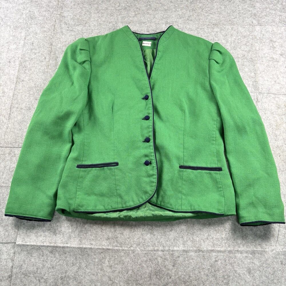 Vintage 1980s Suits Me Green Button Front Rayon Blend Blazer Jacket Womens USA